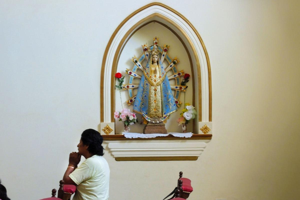 A statue of Our Lady of Luján is one of three Marian statues in the Blessed Sacrament chapel of the Cathedral of Our Lady of the Rosary in Cafayate, Argentina.