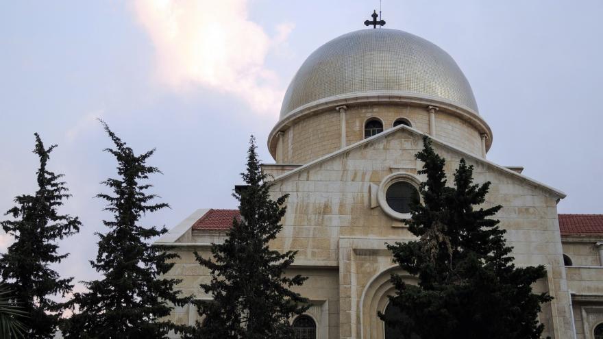 Exterior of St. George's Greek Melkite Cathedral, Amman, Jordan. The church, which is new, is in the Byzantine style.