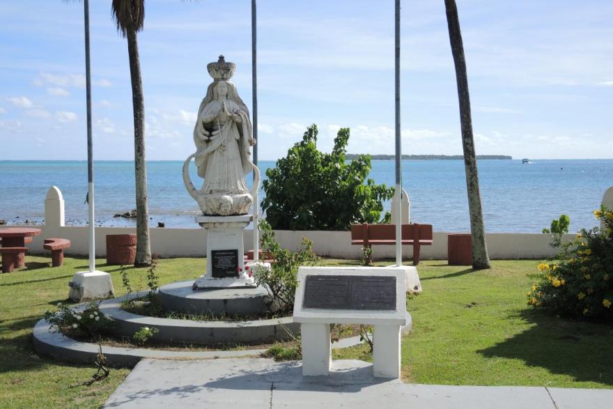 A statue marks the spot where Our Lady of Camarin (Kamalen) is said to have been found in the waters and brought ashore here in the late 17th century.