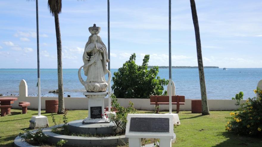 A statue marks the spot where Our Lady of Camarin is said to have been found in the waters and brought ashore here in the late 17th century.