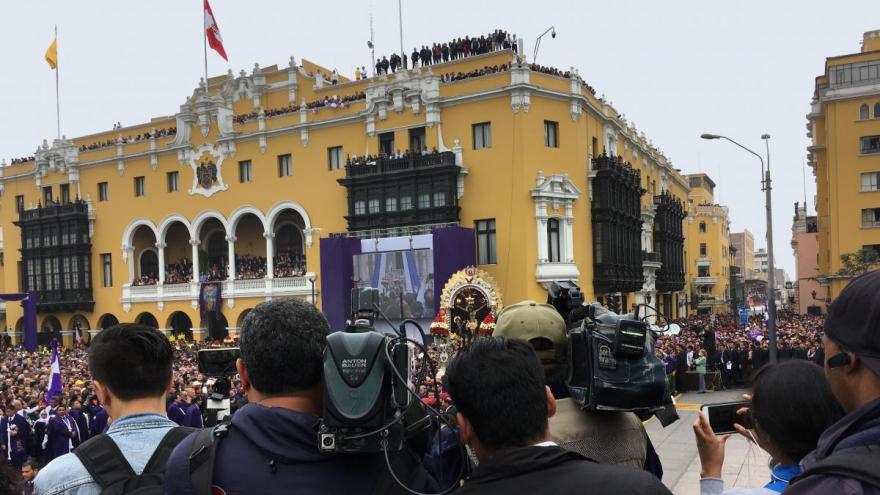 Feast of the Señor de los Milagros in Lima, Peru. Photo by Kristin Norget.
