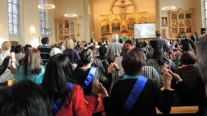 A Sunday afternoon English speaking Mass at St. Anne’s Church in Copenhagen attracts a largely Filipino community..