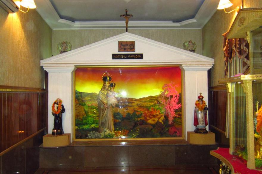 Interior of the Annai Vailankanni chapel.