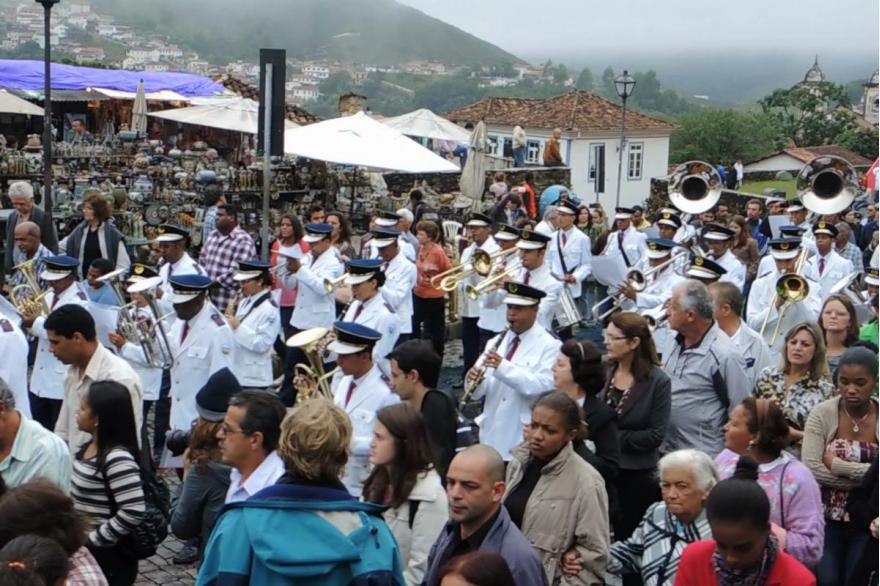 Brass music provides the soundtrack for the Easter morning procession in Ouro Preto.