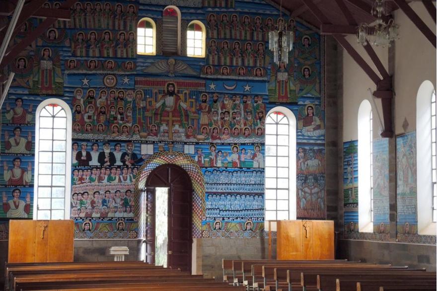 St. Anthony's Catholic Cathedral in Emdibir is covered in Ethiopian-style iconography.