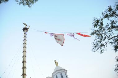 The flag announces the St. Sebastian feast, Kannanthura, Kerala, India, 2013.