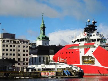 Bergen Harbor, with a Church of Norway parish in the background.