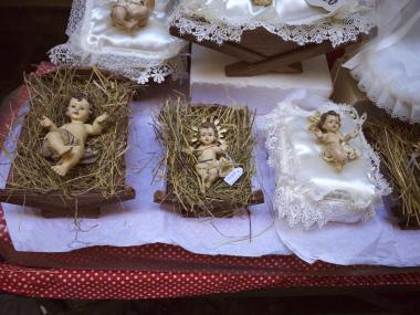 Baby Jesus figures for sale for presepe, Italian nativity scenes, in Naples. Photo by Margot Balboni.