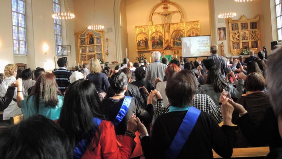 Sunday afternoon English speaking Mass at St. Anne’s Church, a Catholic parish in Amager, Copenhagen.