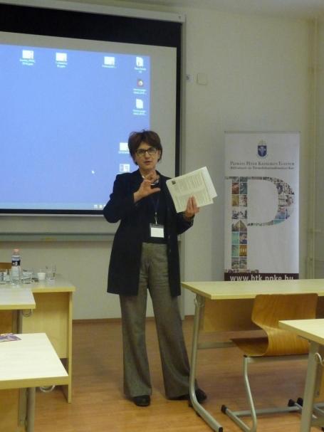 Zsuzsanna Bögre, Department of Political Theory at Pázmány Péter Catholic University, moderates a discussion on "20th-Century Hungarian Catholic Thought and the Family."