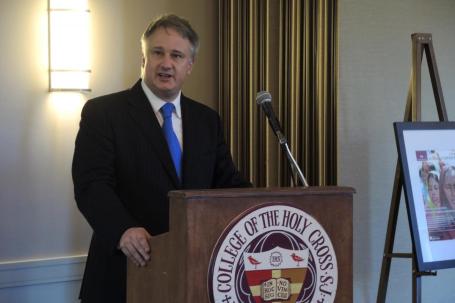Founding editor Mathew N. Schmalz talks about the new Journal of Global Catholicism at a reception for its launch.